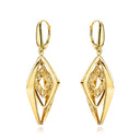 Kolczyki złote potrójne gładkie romby zdobione ażurem