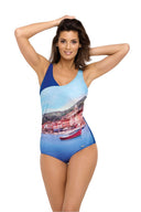  Jednoczęściowy strój kąpielowy Kostium kąpielowy Model Daniella Spot-Skipper M-555 Navy/Sky Blue - Marko 